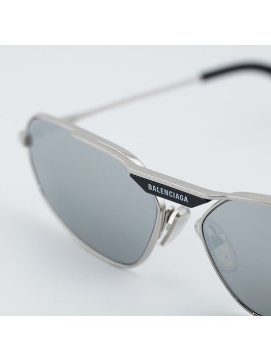 Balenciaga BB0245S 002 Sunglasses Silver Geometric Frame, Silver Mirror Lenses main image 12